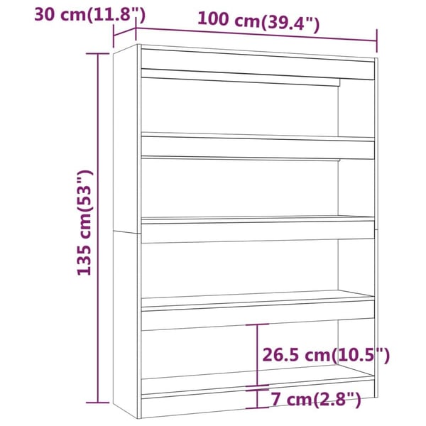vidaXL bogreol/rumdeler 100x30x135 cm grå sonoma-eg