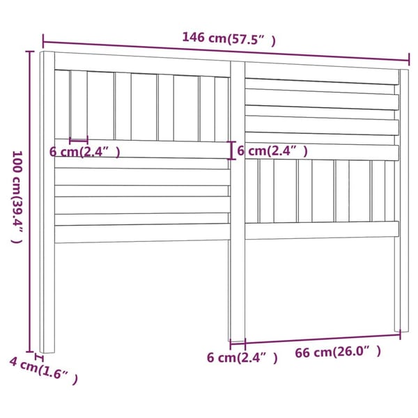 vidaXL Sengegavl svart 146x4x100 cm heltre furu