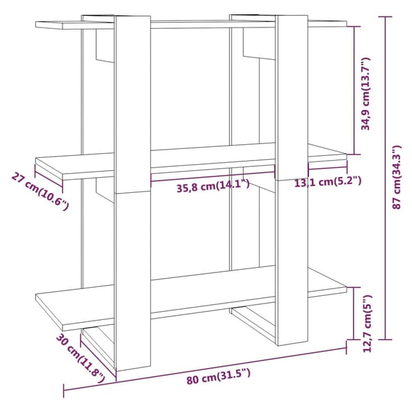 vidaXL bogreol/rumdeler 80x30x87 cm grå sonoma-eg