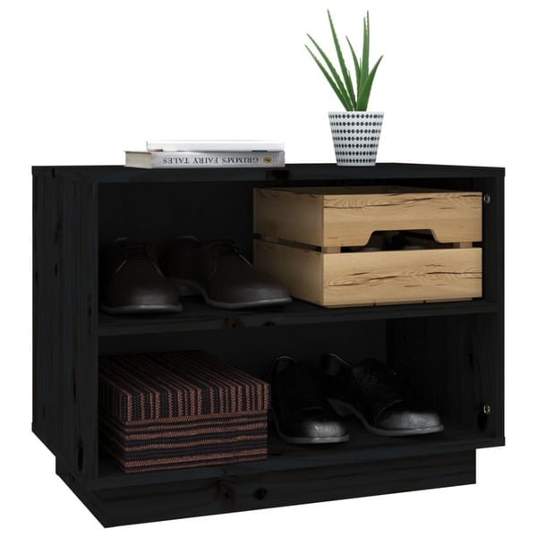 vidaXL Skohylle svart 60x34x45 cm heltre furu