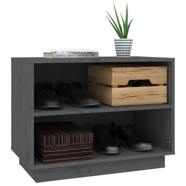 vidaXL Skohylle grå 60x34x45 cm heltre furu