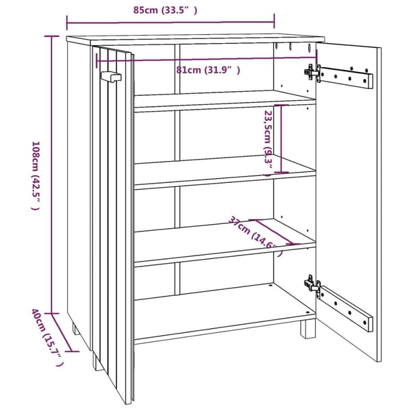 vidaXL Skoskap HAMAR hvit 85x40x108 cm heltre furu