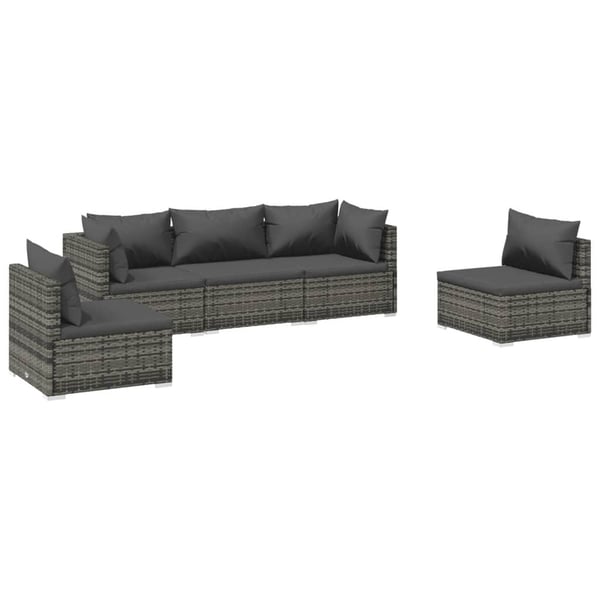 vidaXL loungesæt til haven 5 dele med hynder polyrattan grå