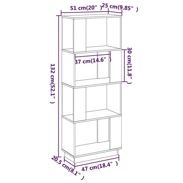 vidaXL Bokhylle/romdeler 51x25x132 cm heltre furu