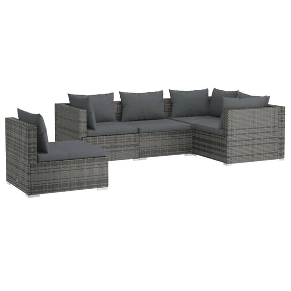 vidaXL loungesæt til haven 5 dele med hynder polyrattan grå