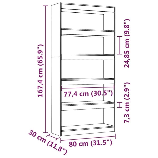vidaXL Bokhylle/romdeler hvit 80x30x167,4 cm heltre furu