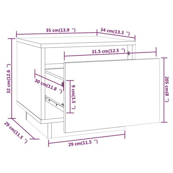 vidaXL Nattbord 2 stk honningbrun 35x34x32 cm heltre furu