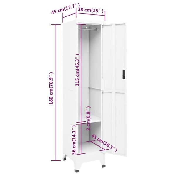 vidaXL Arkivskap hvit 38x45x180 cm stål