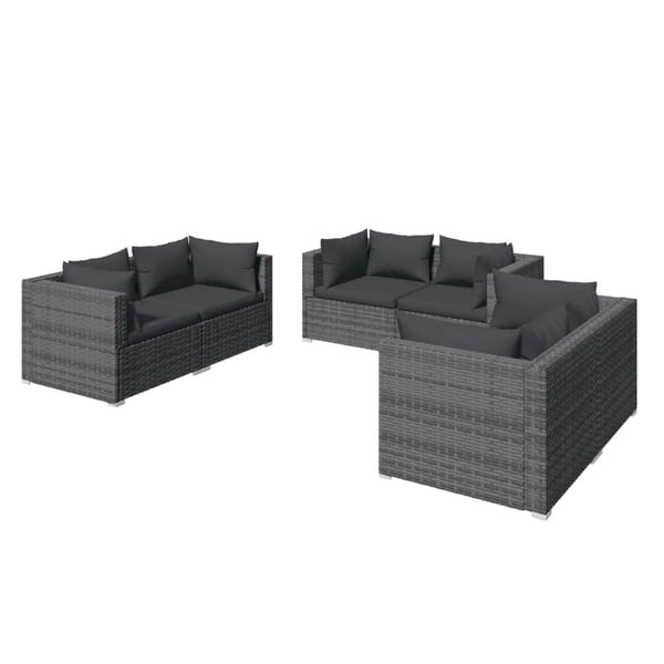 vidaXL loungesæt til haven 6 dele med hynder polyrattan grå