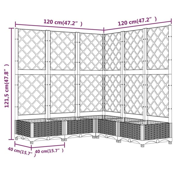 vidaXL Plantekasse med espalier brun 120x120x121,5 cm PP