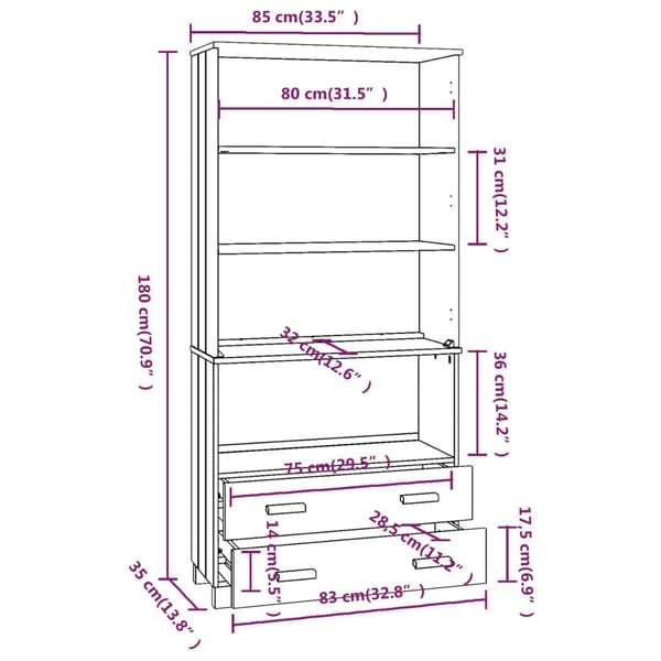 vidaXL Highboard HAMAR heltre furu honningbrun