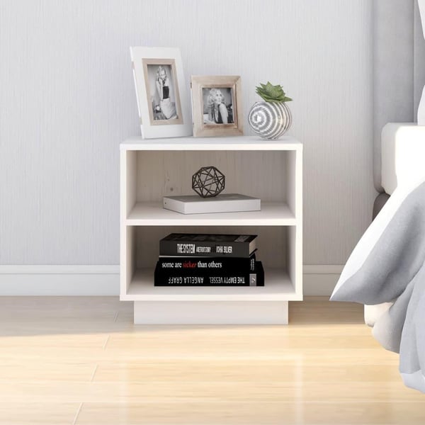 vidaXL sengebord 40x34x40 cm massivt fyrretræ hvid