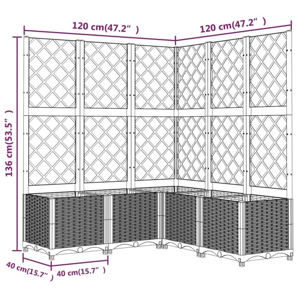 vidaXL Plantekasse med espalier brun 120x120x136 cm PP