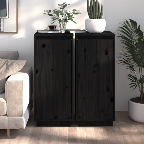 vidaXL Skjenker 2 stk svart 31,5x34x75 cm heltre furu