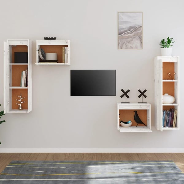 vidaXL TV-benker 4 stk hvit heltre furu