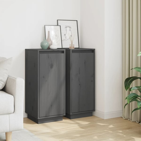 vidaXL Skjenker 2 stk grå 31,5x34x75 cm heltre furu