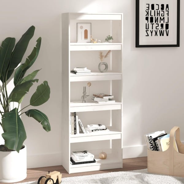 vidaXL Bokhylle/romdeler hvit 60x30x167,5 cm heltre furu