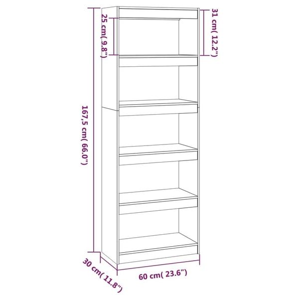 vidaXL Bokhylle/romdeler hvit 60x30x167,5 cm heltre furu