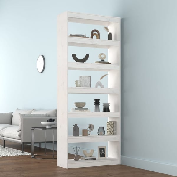 vidaXL Bokhylle/romdeler hvit 80x30x199,5 cm heltre furu