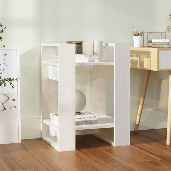 vidaXL Bokhylla/rumsavdelare vit 41x35x57 cm massiv furu