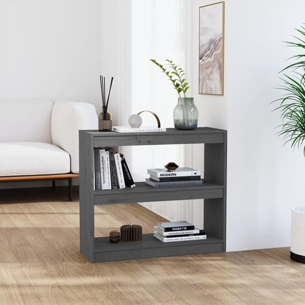 vidaXL Bokhylla/rumsavdelare grå 80x30x71,5 cm massiv furu