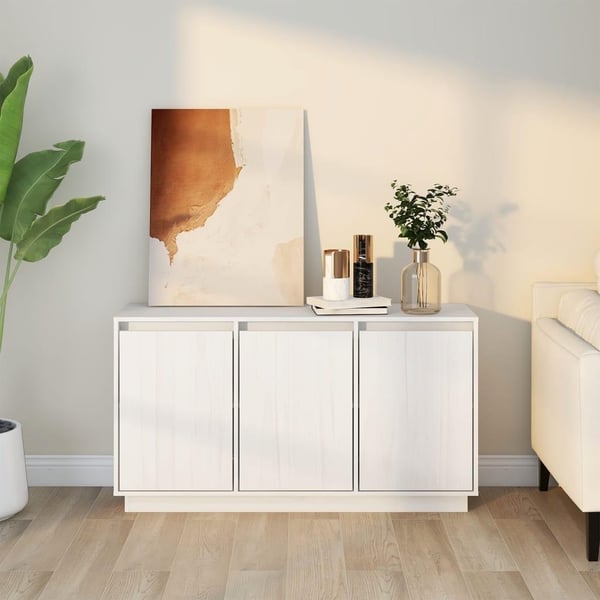 vidaXL Skjenk hvit 111x34x60 cm heltre furu