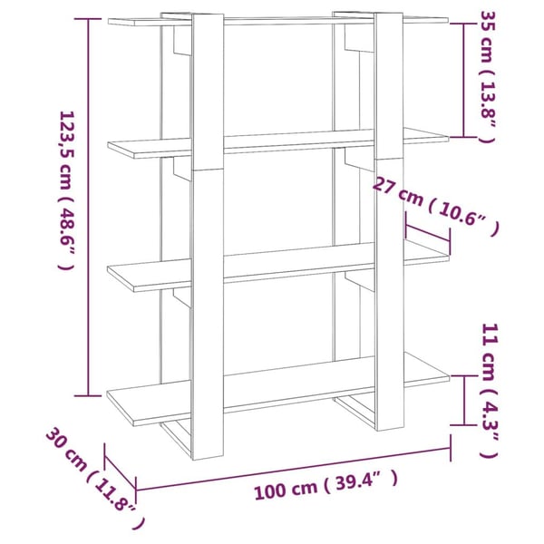 vidaXL bogreol/rumdeler 100x30x123,5 cm sonoma-eg