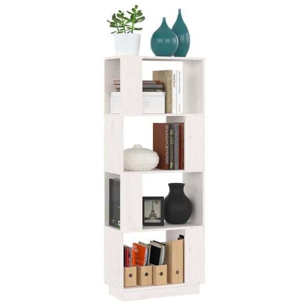 vidaXL bogreol/rumdeler 51x25x132 cm massivt fyrretræ hvid