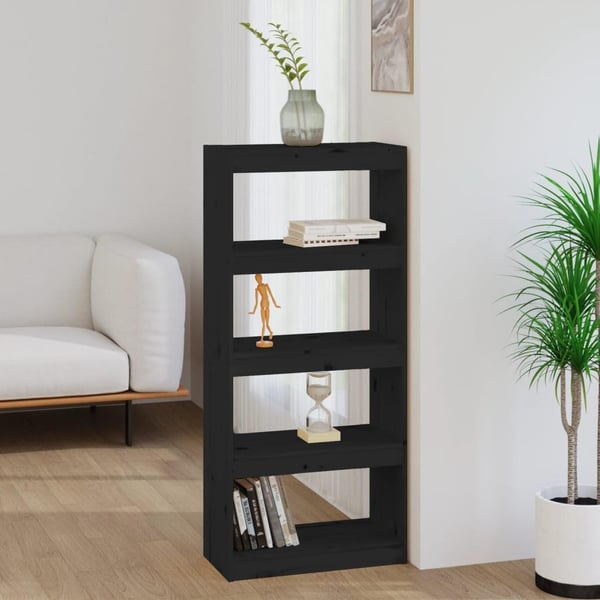 vidaXL Bokhylla/rumsavdelare svart 60x30x135,5 cm massiv furu