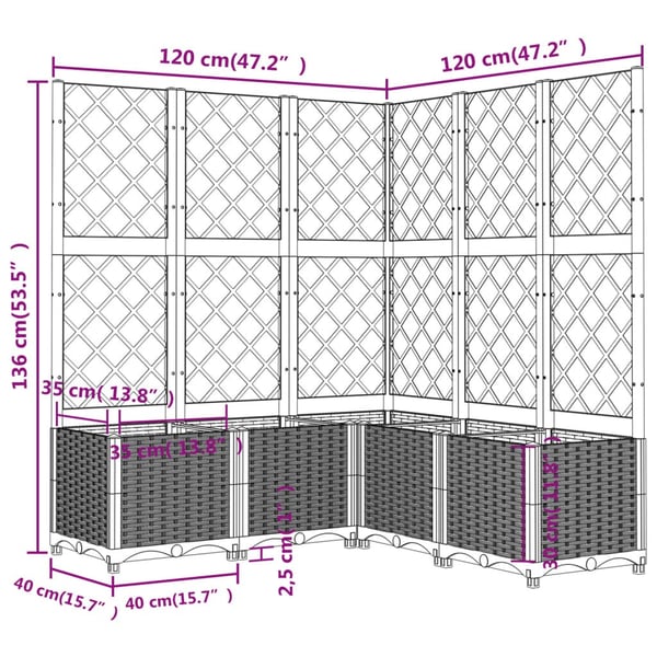 vidaXL plantekasse med espalier 120x120x136 cm PP sort