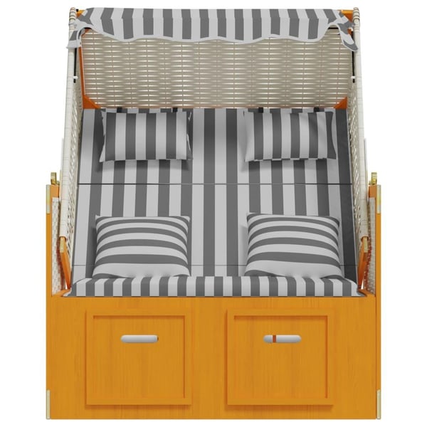 vidaXL strandkurv med hynder polyrattan og massivt træ hvid og grå