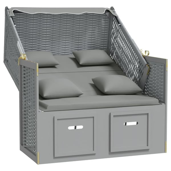 vidaXL strandkurv med hynder polyrattan og massivt træ grå