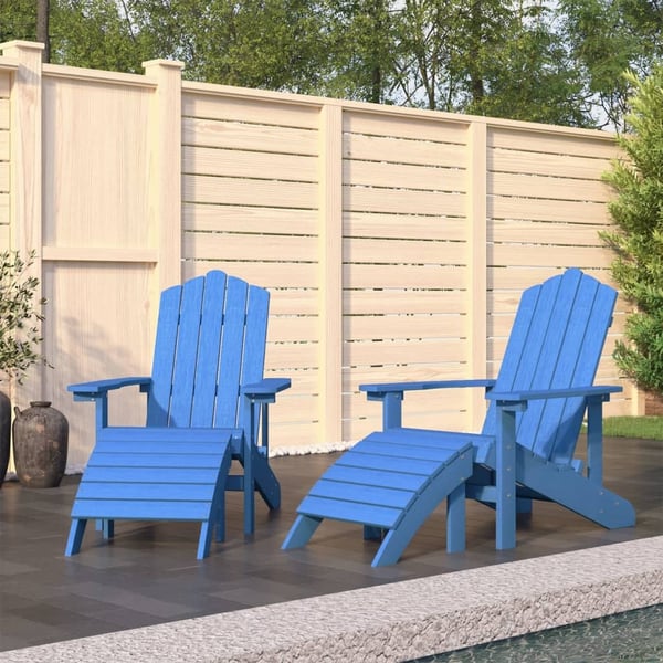 vidaXL Adirondack hagestoler med fotstøtte 2 stk HDPE havblå