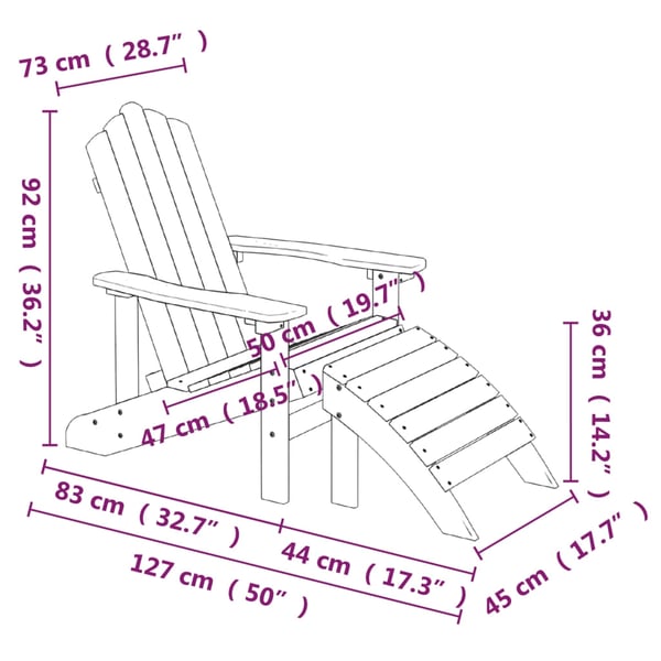 vidaXL Adirondack hagestoler med fotstøtte 2 stk HDPE havblå