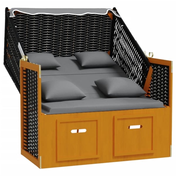 vidaXL strandkurv m. hynder polyrattan og massivt træ sort og antracit