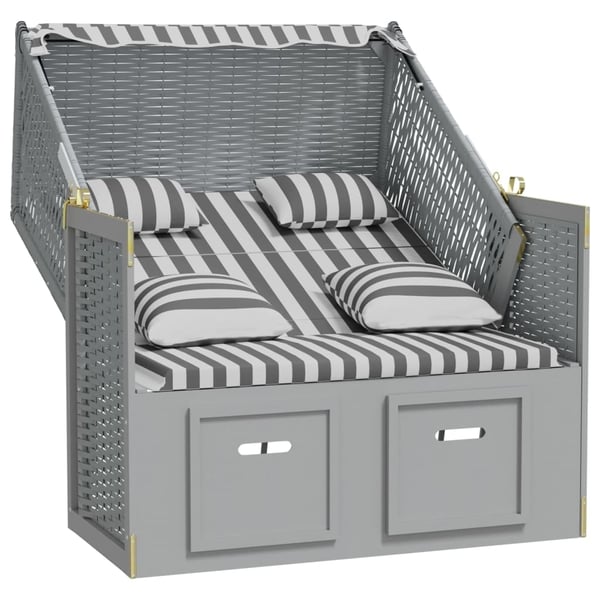 vidaXL strandkurv med hynder polyrattan og massivt træ grå og hvid