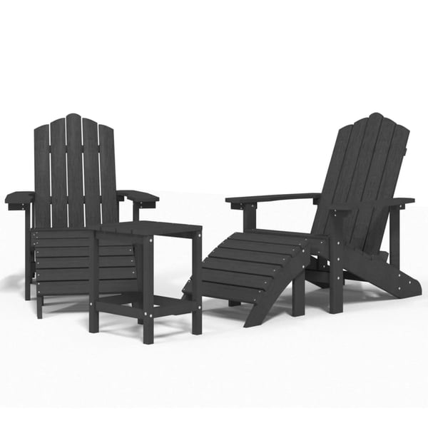 vidaXL Adirondack hagestoler med fotstøtte og bord HDPE antrasitt