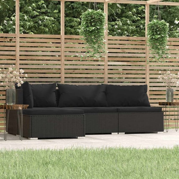 vidaXL loungesæt til haven 4 dele med hynder polyrattan sort