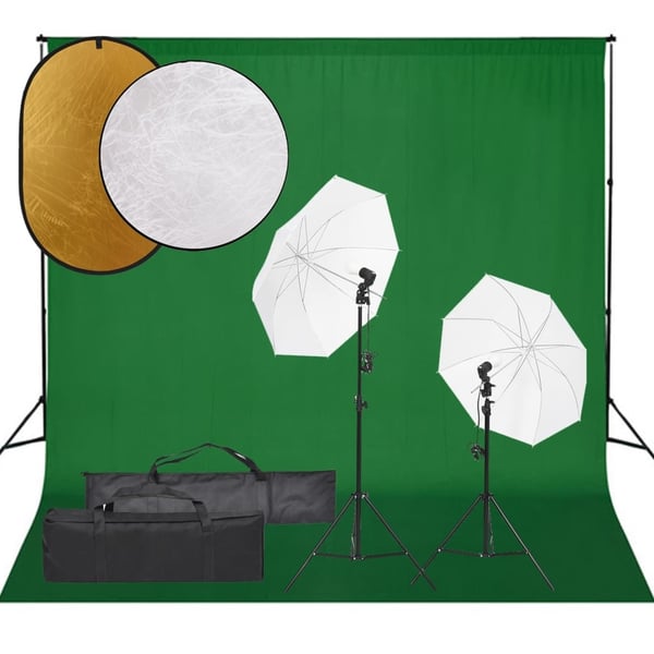 vidaXL fotostudiesæt med lampesæt + baggrund og reflektor