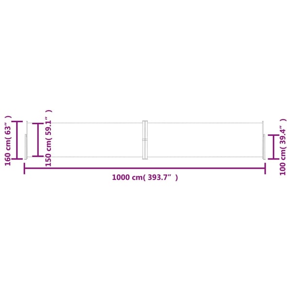 vidaXL sammenrullelig sidemarkise 160x1000 cm brun