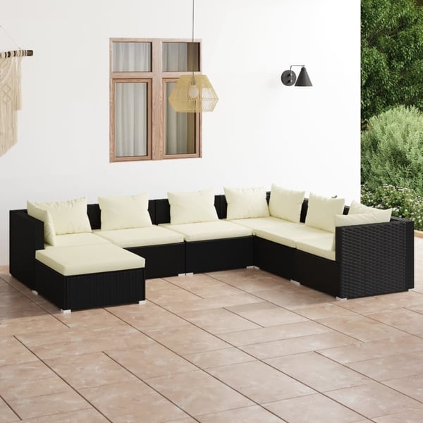 vidaXL loungesæt til haven 7 dele med hynder polyrattan sort