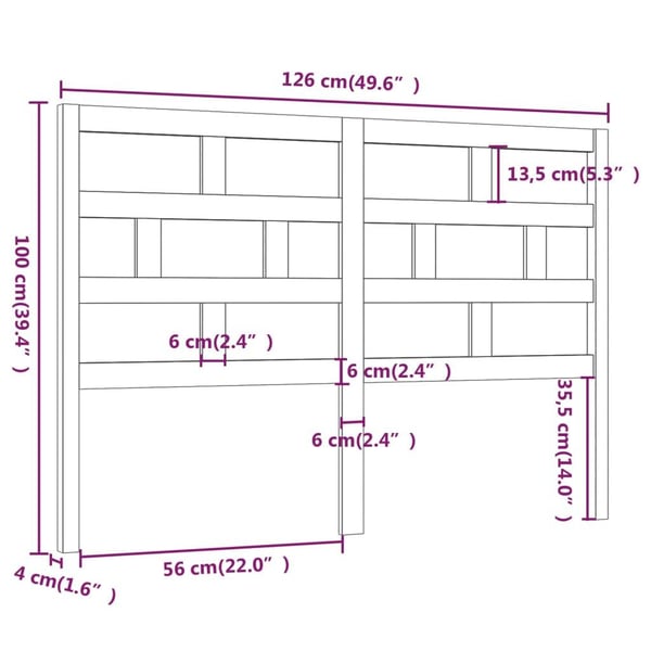 vidaXL Sengegavl hvit 126x4x100 cm heltre furu