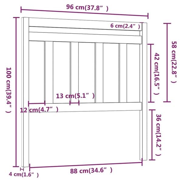 vidaXL Sengegavl svart 96x4x100 cm heltre furu