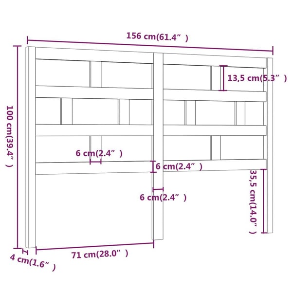 vidaXL Sengegavl svart 156x4x100 cm heltre furu