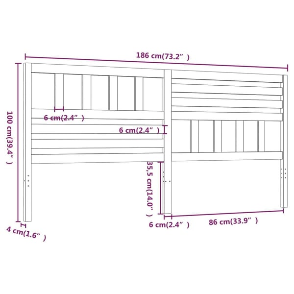 vidaXL Sengegavl svart 186x4x100 cm heltre furu