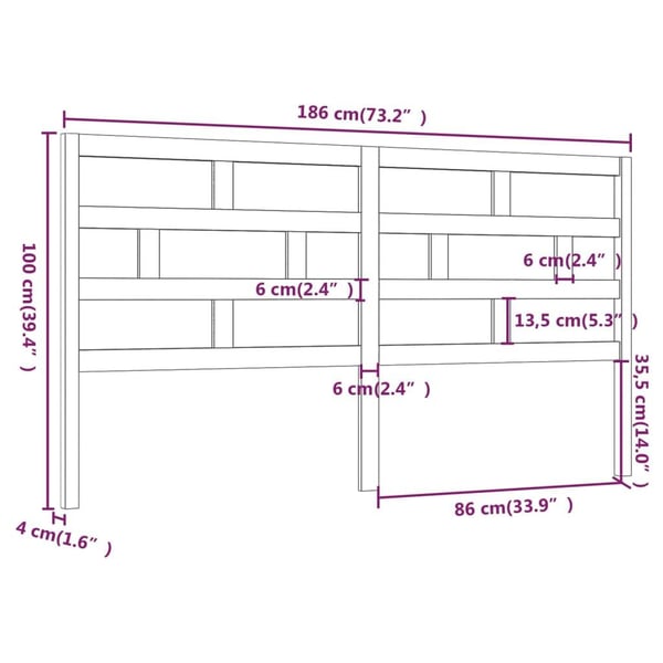 vidaXL Sengegavl hvit 186x4x100 cm heltre furu