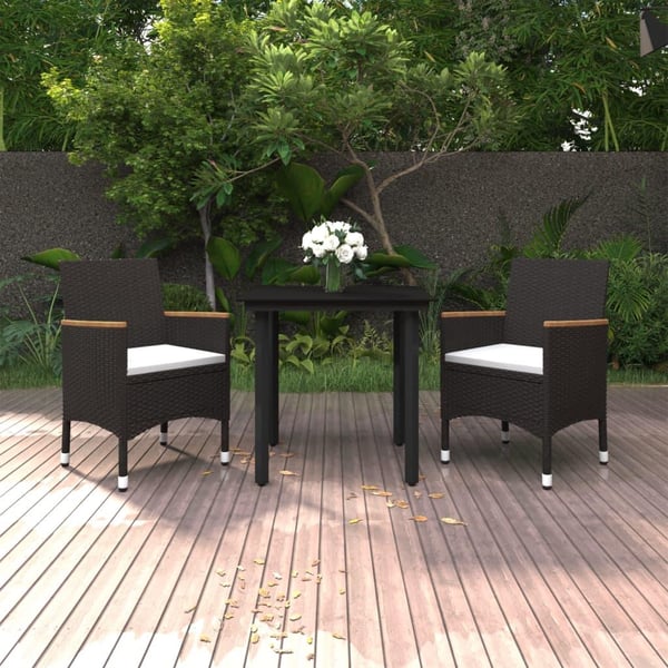 vidaXL spisebordssæt til haven 3 dele med hynder polyrattan og glas