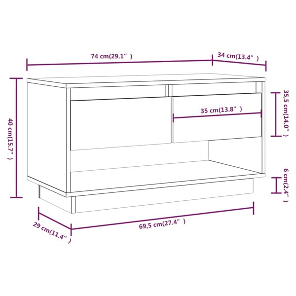 vidaXL TV-benk grå 74x34x40 cm heltre furu