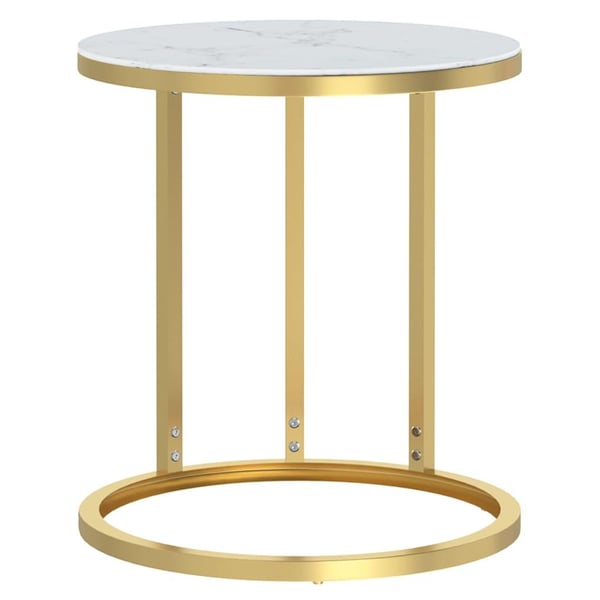 vidaXL sidebord 45 cm hærdet glas guldfarvet og hvid marmoreffekt
