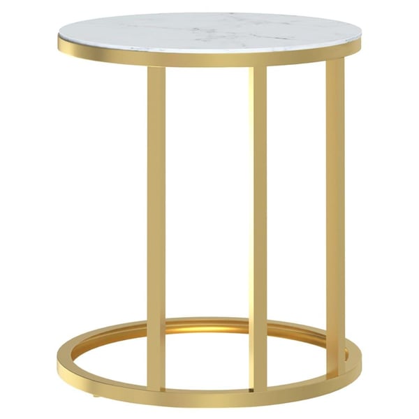 vidaXL sidebord 45 cm hærdet glas guldfarvet og hvid marmoreffekt
